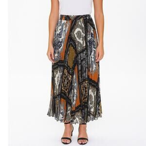 H&M Patchwork Print Pleated Maxi Skirt Size Small Blue, Orange, Yellow